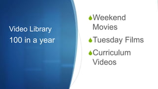 Video Library
SWeekend
Movies
STuesday Films
SCurriculum
Videos
100 in a year
 