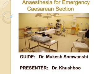 Anaesthesia for Emergency
 Caesarean Section




GUIDE: Dr. Mukesh Somwanshi

PRESENTER: Dr. Khushboo
 