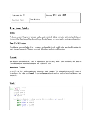Class And Object- Java Object Oriented Programming Lab Report | PDF