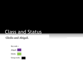 Class and Status
Gledis and Abigail.

    Key code =

    Abigail:

    Gledis:

    Group work:
 