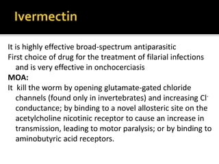 Adverse effects
Drowsiness, dizziness, Malaise,
anorexia, as well as gastrointestinal upsets.
It is contradicted in pregnant women or nursing mothers.
Drug interaction:
Enzyme inducers dexamethasone, phenytoin, and
carbamazepine increase metabolism
Cimetidine, known to inhibit cytochrome P-450 isozymes,
causes increased praziquantel levels.
 