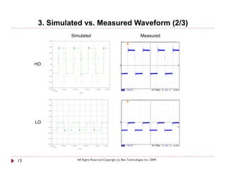 3. Simulated vs. Measured Waveform (2/3)
              Simulated                                         Measured




     HO




     LO




13              All Rights Reserved Copyright (c) Bee Technologies Inc. 2009
 