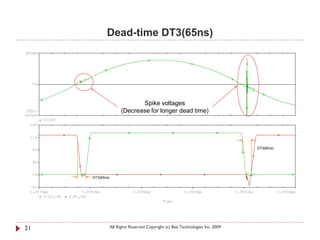 Dead-time DT3(65ns)




                              Spike voltages
                       (Decrease for longer dead time)




                                                                                DT3(65ns)




     DT3(65ns)




21               All Rights Reserved Copyright (c) Bee Technologies Inc. 2009
 