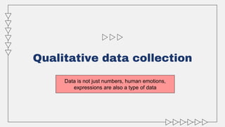 Qualitative data collection
Data is not just numbers, human emotions,
expressions are also a type of data
 