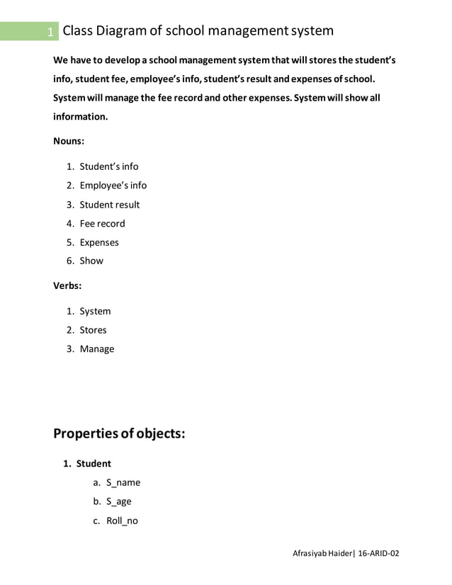 Class diagram of school management system (OOP) | DOCX | Auto Type ...
