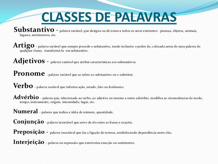 As Dez Classe Gramaticais Conceitos E Exemplos Aplicaçao Numa Frase