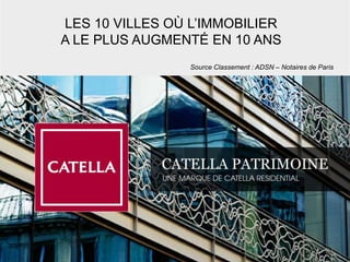 Source Classement : ADSN – Notaires de Paris
LES 10 VILLES OÙ L’IMMOBILIER
A LE PLUS AUGMENTÉ EN 10 ANS
 