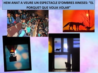 HEM ANAT A VEURE UN ESPECTACLE D’OMBRES XINESES: “EL
PORQUET QUE VOLIA VOLAR”
 