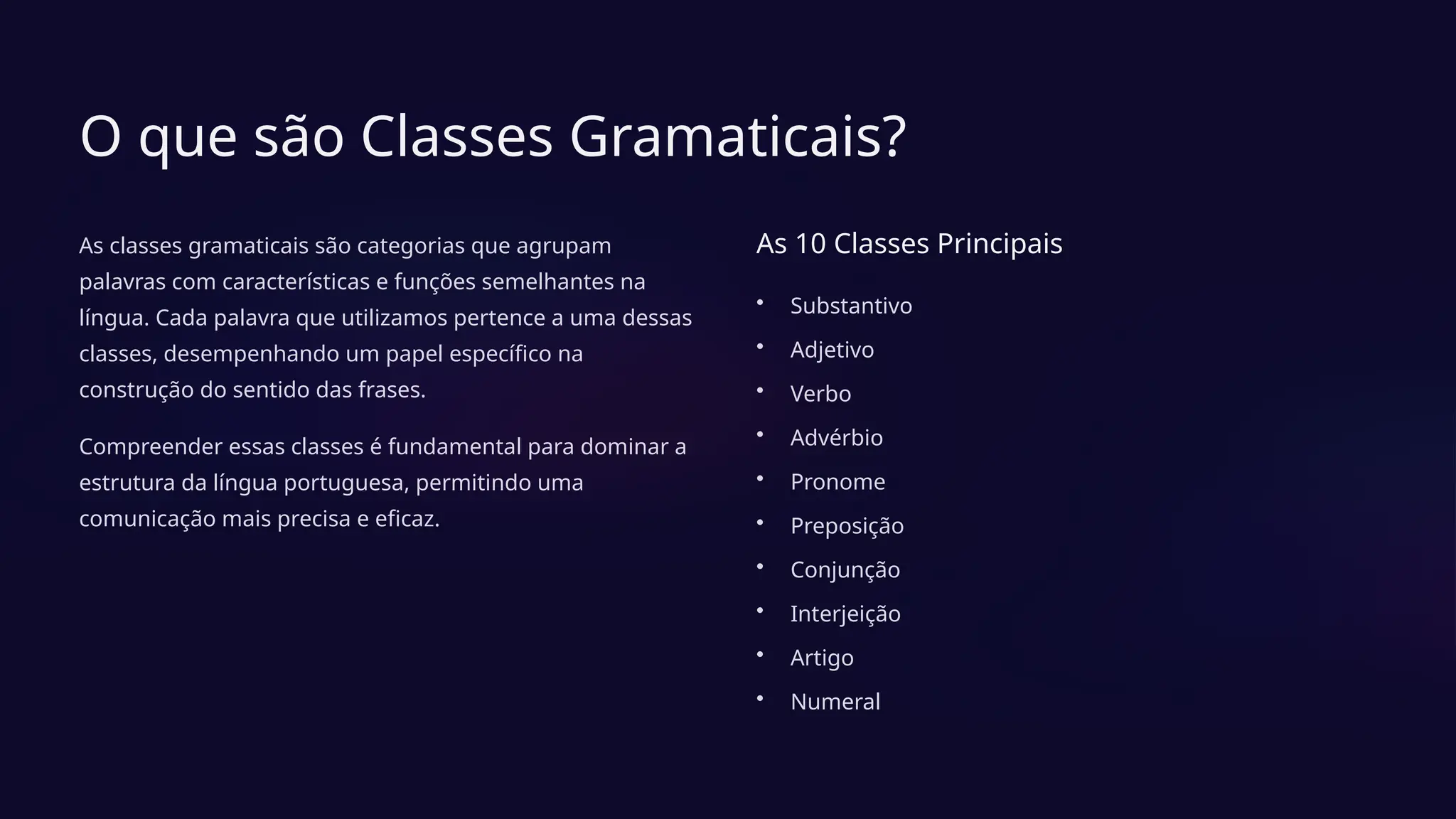 Classes gramaticais e seus usos na língua portuguesa | PPTX