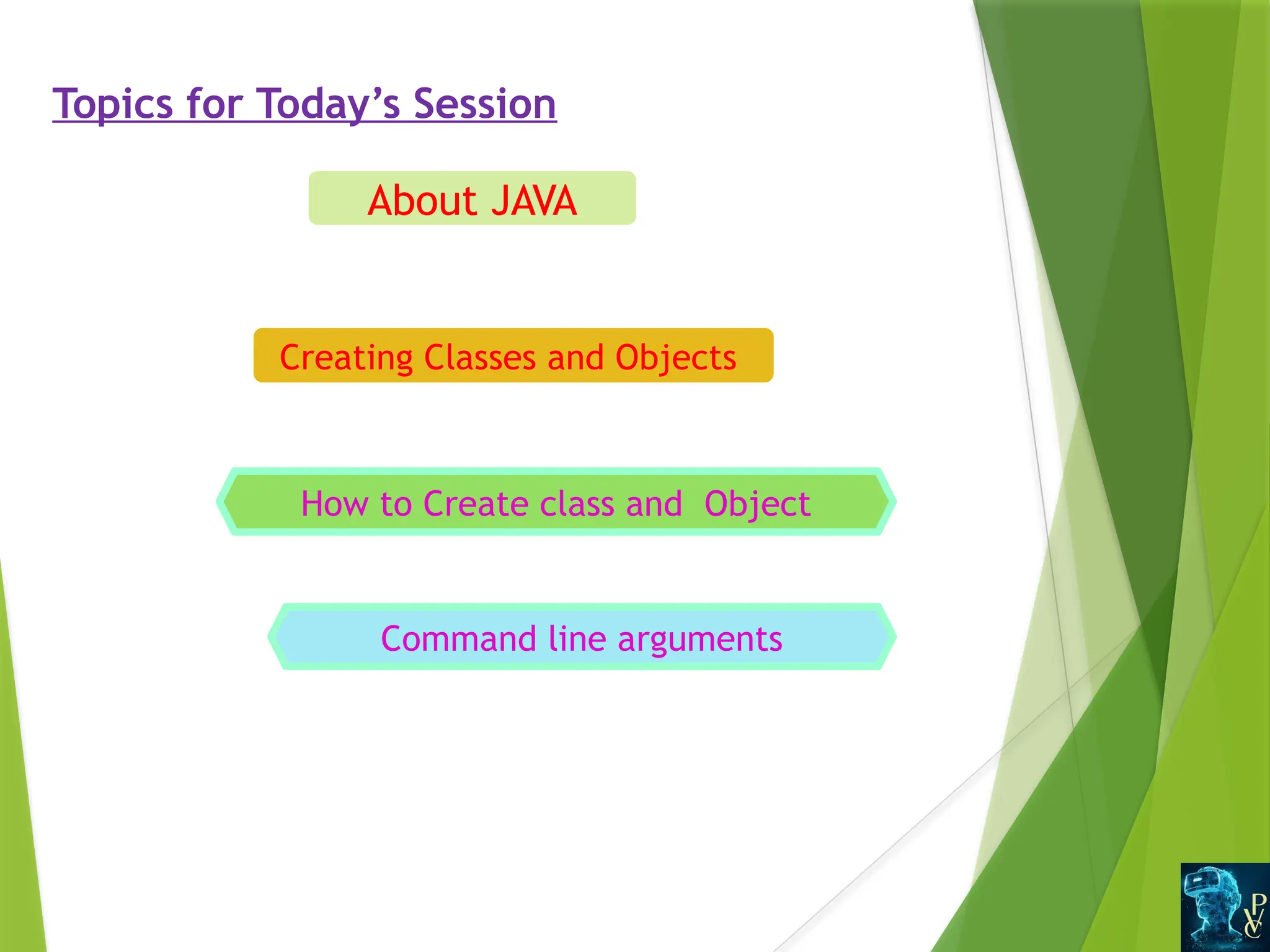 Topics for Today’s Session
About JAVA
Creating Classes and Objects
Command line arguments
How to Create class and Object
 