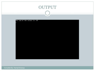 OUTPUT

Compiled By: Kamal Acharya

 
