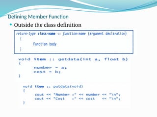 Classes Objects Defining member Function | PPTX