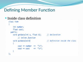 Classes Objects Defining member Function | PPTX