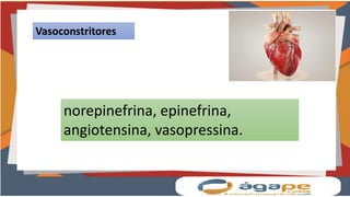 norepinefrina, epinefrina,
angiotensina, vasopressina.
Vasoconstritores
 