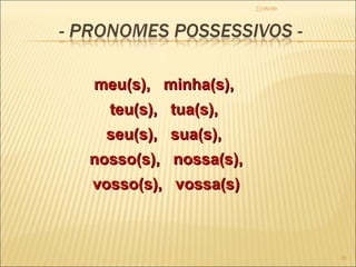 22/09/09 meu(s),  minha(s),  teu(s),  tua(s),  seu(s),  sua(s),  nosso(s),  nossa(s), vosso(s),  vossa(s) 