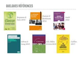QUELQUES RÉFÉRENCES
Bergmann &
Sams 2016
Lebrun &
Lecoq 2016
Dumont &
Berthiaume
2016
Soulié
2022
Eid, Oddou
& Liria 2019
...