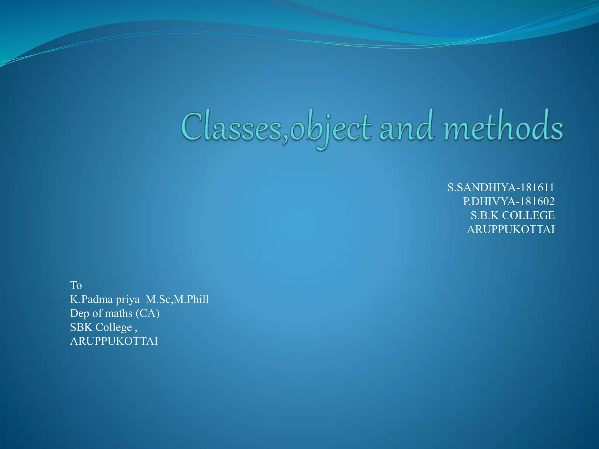 Classes,object and methods java | PPT