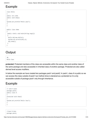 Classes, objects, methods, constructors, this keyword in java | PDF