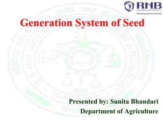 Presented by: Sunita Bhandari
Department of Agriculture
Generation System of Seed
 