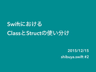 Swiftにおける
ClassとStructの使い分け
2015/12/15
shibuya.swift #2
 