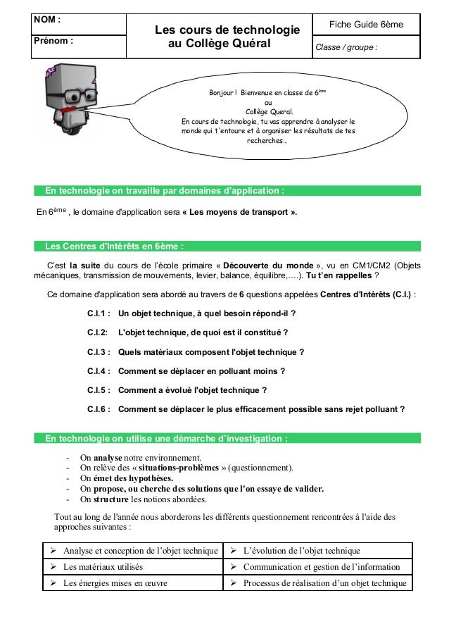 Classeur Technologie 6e Classeur Technologie 6e