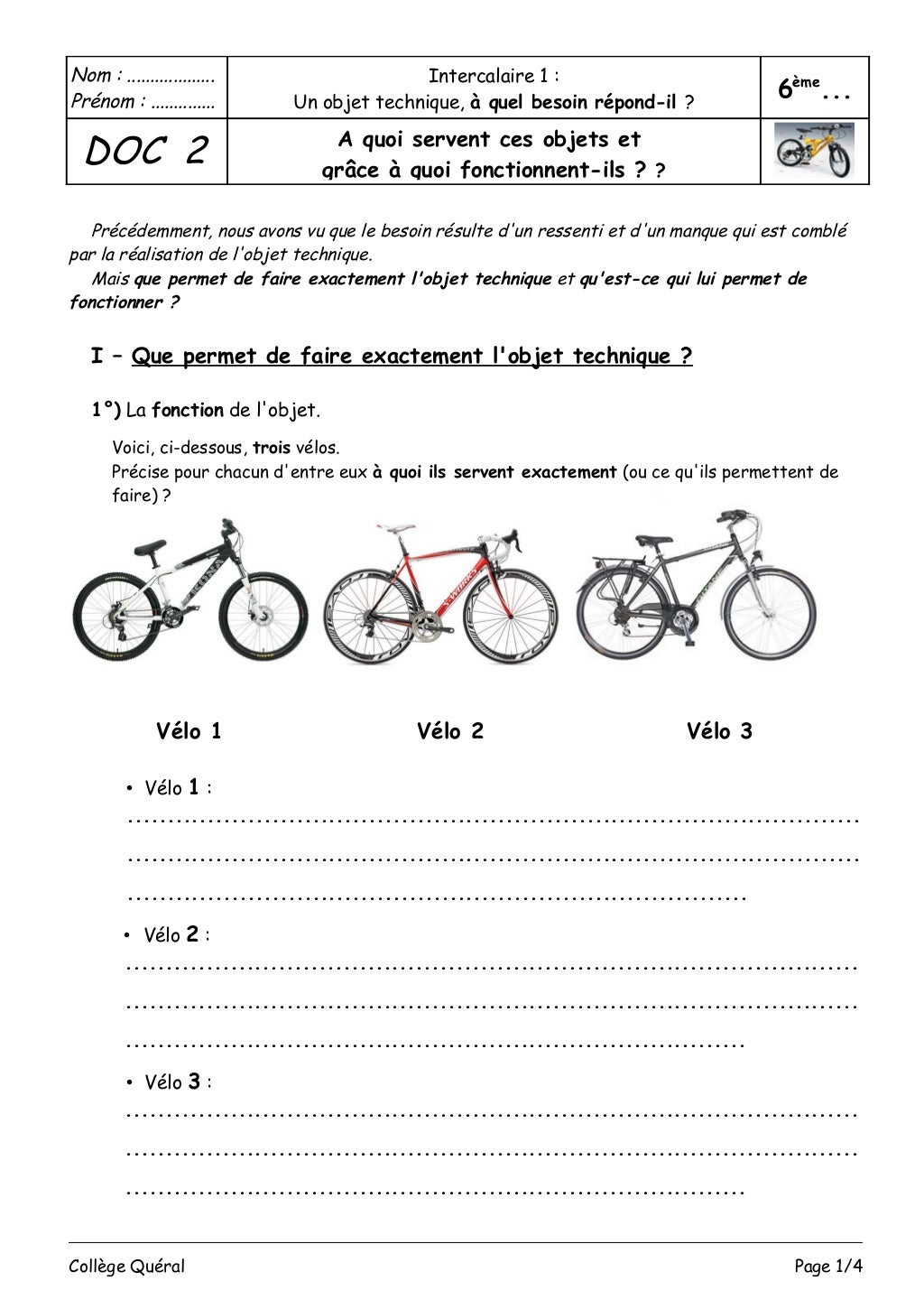 évaluation Technologie 6ème Evolution Objet Technique Pdf