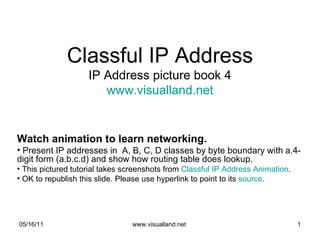 Classful IP Address IP Address picture book 4 www.visualland.net ,[object Object],[object Object],[object Object],[object Object],05/16/11 www.visualland.net  