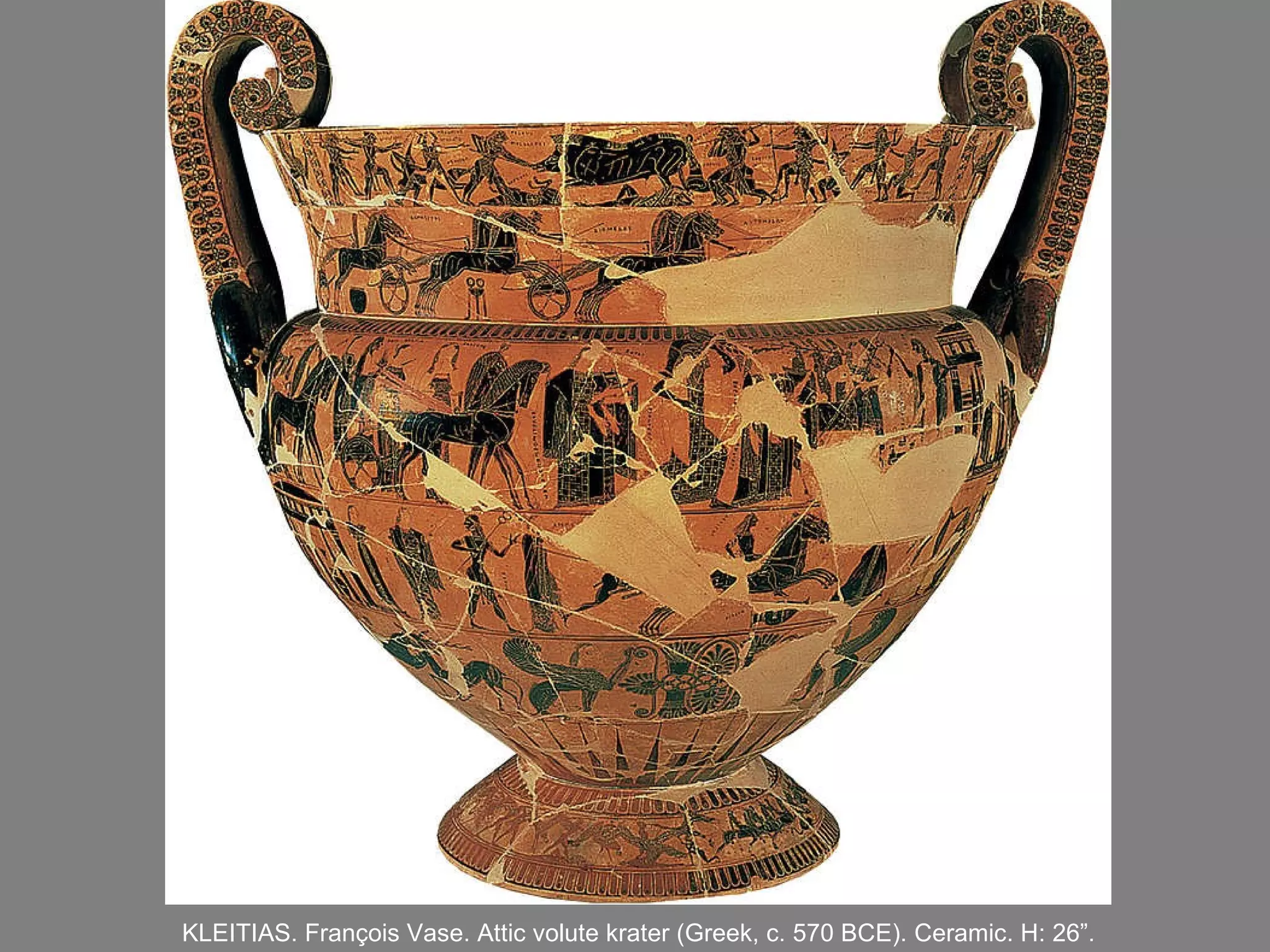 KLEITIAS. François Vase. Attic volute krater (Greek, c. 570 BCE). Ceramic. H: 26 ” . 