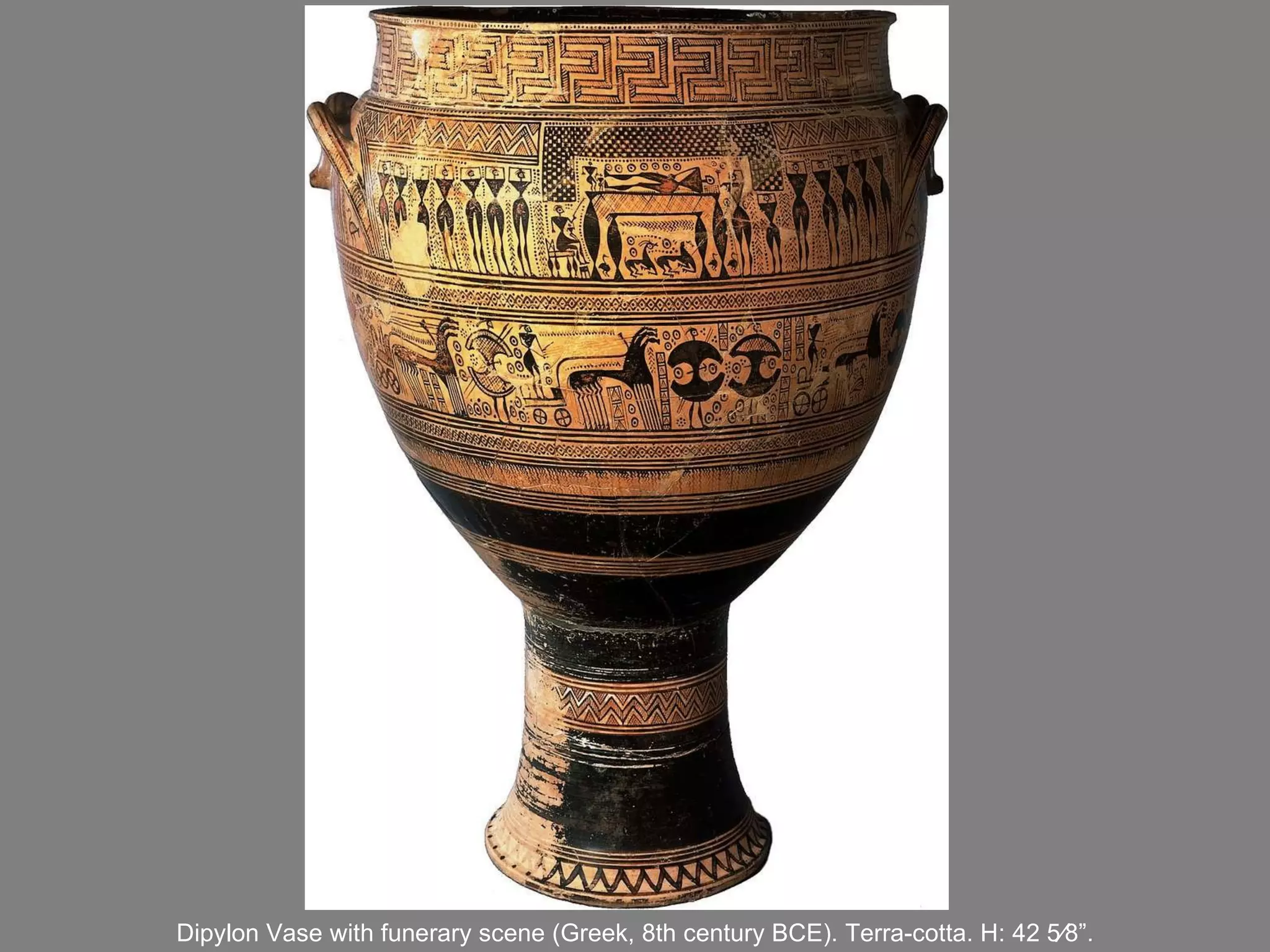 Dipylon Vase with funerary scene (Greek, 8th century BCE). Terra-cotta. H: 42   5⁄8 ” . 