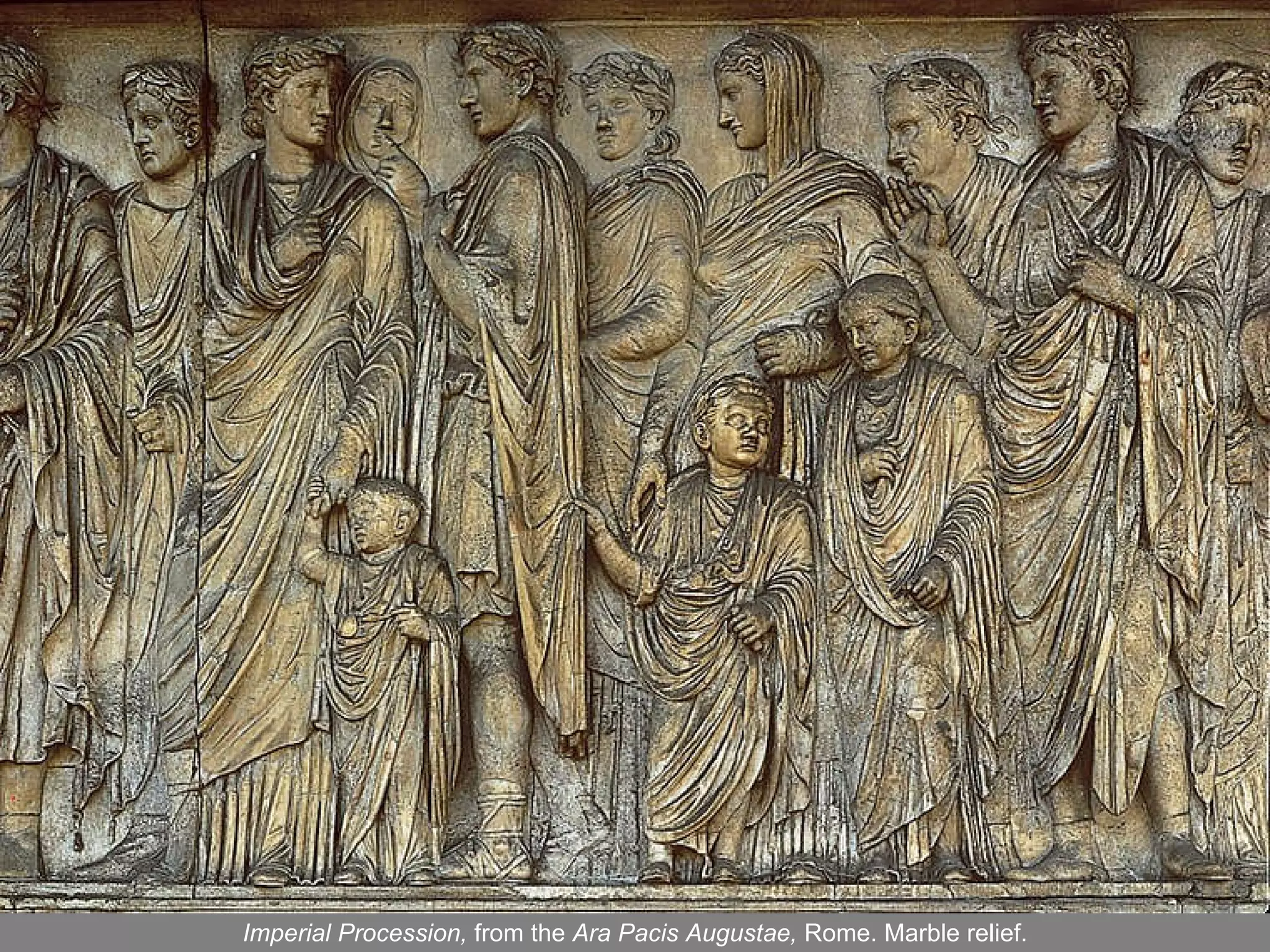 Imperial Procession,  from the  Ara Pacis Augustae,  Rome. Marble relief. 