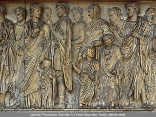 Imperial Procession, from the Ara Pacis Augustae, Rome. Marble relief.
 