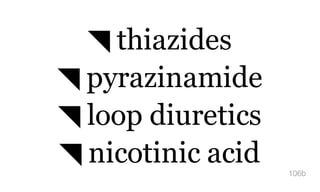 ◥ thiazides
◥ pyrazinamide
◥ loop diuretics
◥ nicotinic acid 106b
 