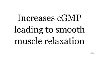 Increases cGMP
leading to smooth
muscle relaxation
146a
 