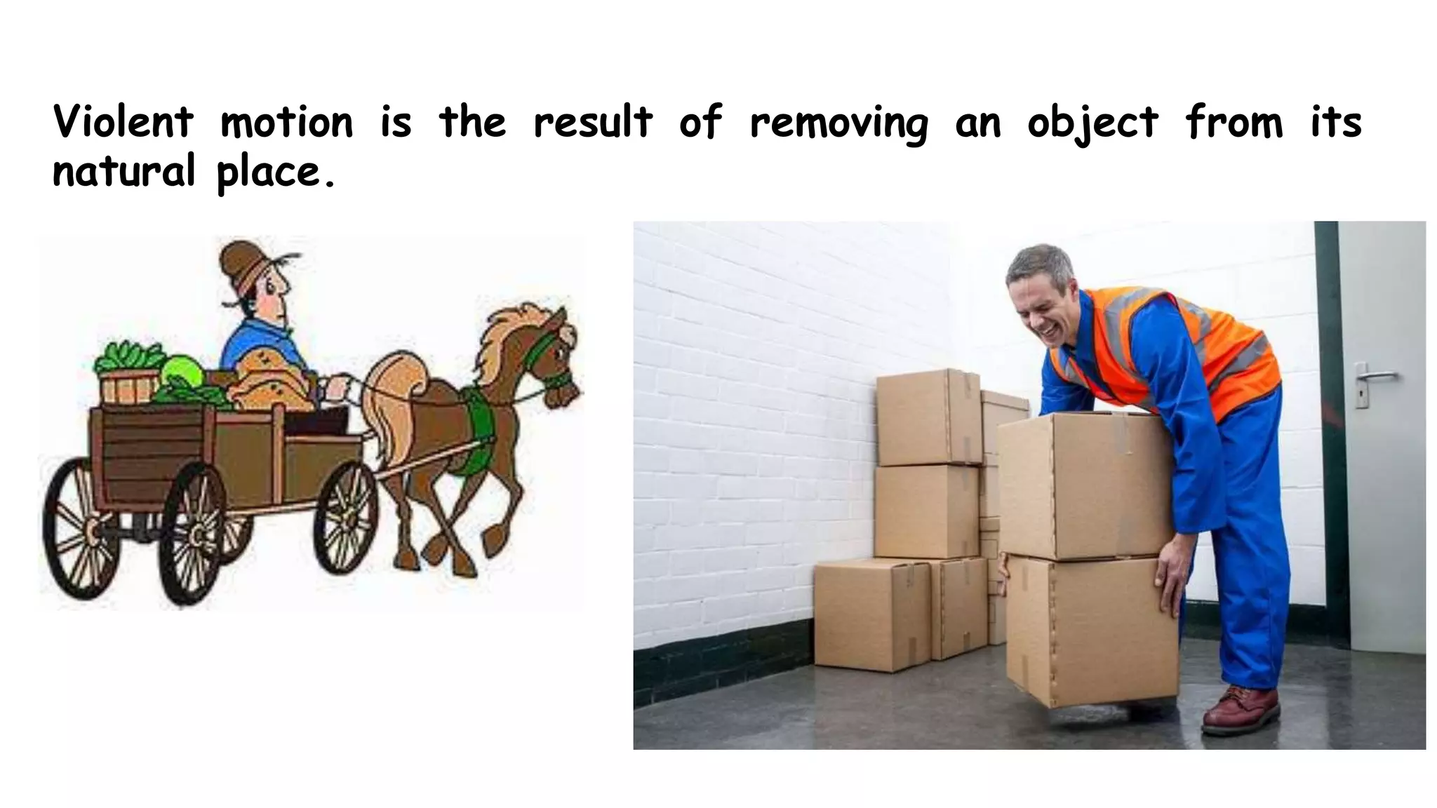 Violent motion is the result of removing an object from its
natural place.
 