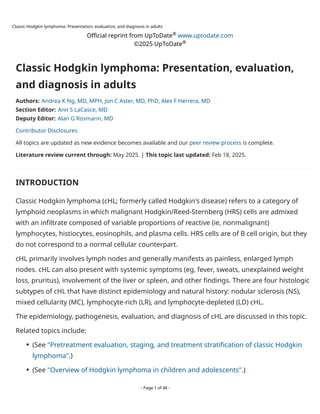 Classic Hodgkin lymphoma- Presentation, evaluation, and diagnosis in ...