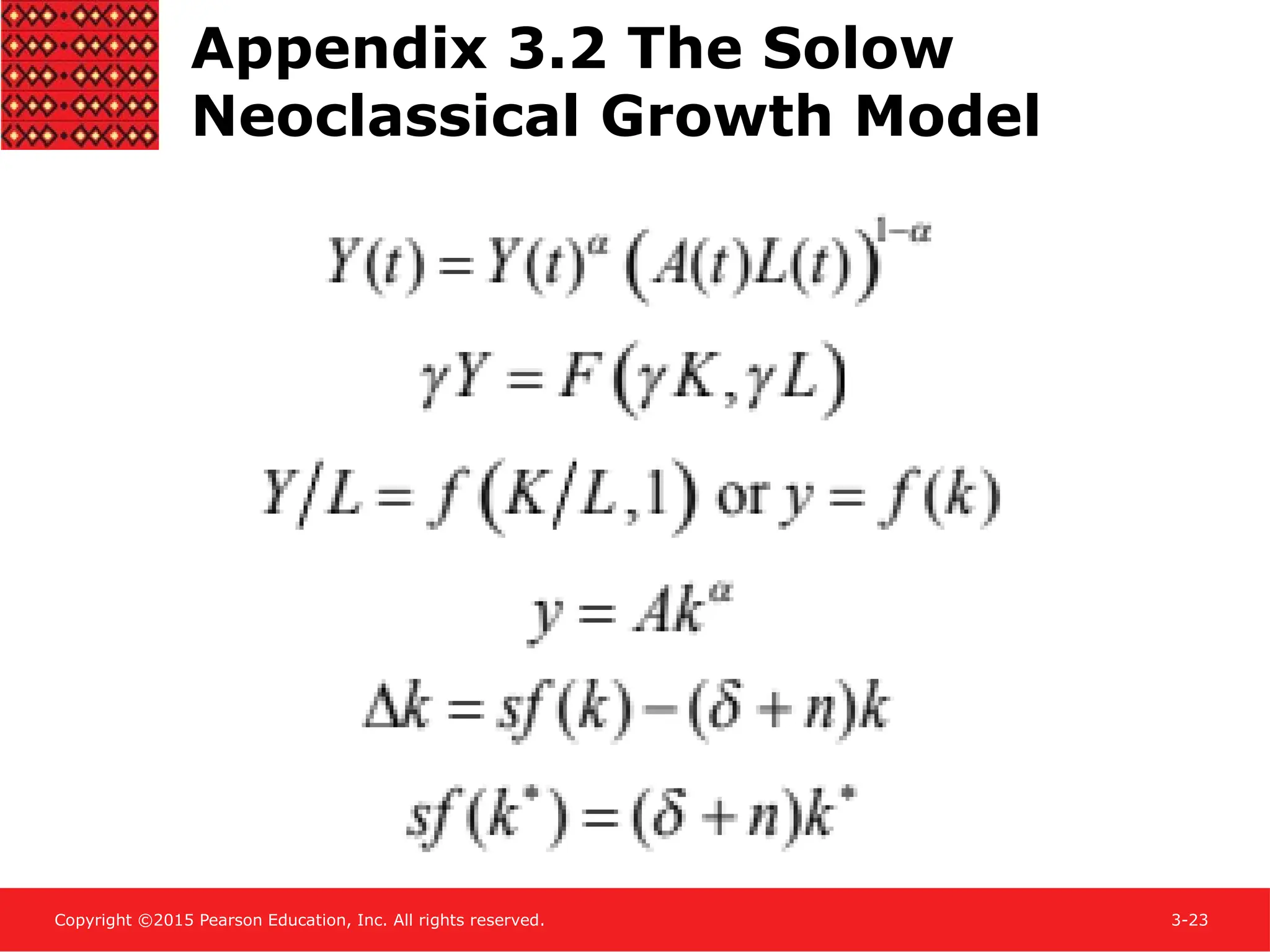 Copyright ©2015 Pearson Education, Inc. All rights reserved. 3-23
Appendix 3.2 The Solow
Neoclassical Growth Model
 
