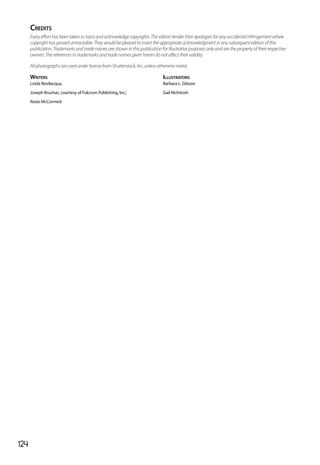 124
Credits
Every effort has been taken to trace and acknowledge copyrights. The editors tender their apologies for any accidental infringement where
copyright has proved untraceable. They would be pleased to insert the appropriate acknowledgment in any subsequent edition of this
publication. Trademarks and trade names are shown in this publication for illustrative purposes only and are the property of their respective
owners. The references to trademarks and trade names given herein do not affect their validity.
All photographs are used under license from Shutterstock, Inc. unless otherwise noted.
Writers
Linda Bevilacqua,
Joseph Bruchac, courtesy of Fulcrum Publishing, Inc.’,
Rosie McCormick
Illustrators
Barbara L. Gibson
Gail McIntosh	
 
