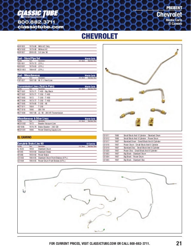 1970 Monte Carlo Complete Prebent Brake Line Kit Regular Steel