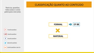 CLASSIFICAÇÃO QUANTO AO CONTEÚDO
FORMAL
MATERIAL
CF 88
 