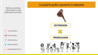 CLASSIFICAÇÃO QUANTO À ORIGEM
OUTORGADA
PROMULGADA
 