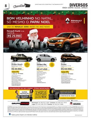 8 Jornal Correio do Sul, Quinta-Feira, 21 de Dezembro de 2017
8 DIVERSOSVENDA-COMPRA-ALUGUEL-SERVIÇOS
 
