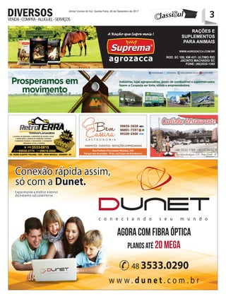 3Jornal Correio do Sul, Quinta-Feira, 28 de Dezembro de 2017
3VENDA-COMPRA-ALUGUEL-SERVIÇOS
DIVERSOS
 