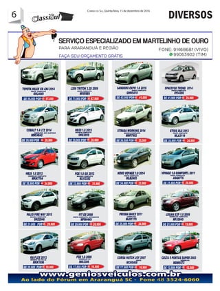 6 Correio do Sul, Quinta-feira, 15 de dezembro de 2016
6 DIVERSOS
 