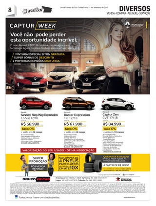 8 Jornal Correio do Sul, Quinta-Feira, 21 de Setembro de 2017
8 DIVERSOSVENDA-COMPRA-ALUGUEL-SERVIÇOS
 