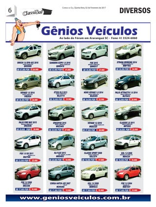 6 Correio do Sul, Quinta-feira, 02 de Fevereiro de 2017
6 DIVERSOS
 