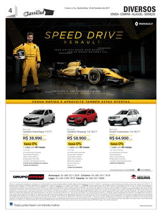 4 Correio do Sul, Quinta-feira, 16 de Fevereiro de 2017
4 VENDA-COMPRA-ALUGUEL-SERVIÇOS
DIVERSOS
 