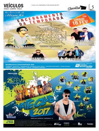 5Correio do Sul, Quinta-feira, 16 de Fevereiro de 2017
5VENDA-COMPRA-TROCA
VEÍCULOS
 