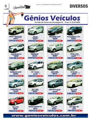 6 Correio do Sul, Quinta-feira, 16 de Fevereiro de 2017
6 DIVERSOS
 