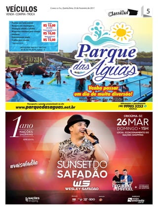 5Correio do Sul, Quinta-feira, 23 de Fevereiro de 2017
5VENDA-COMPRA-TROCA
VEÍCULOS
 