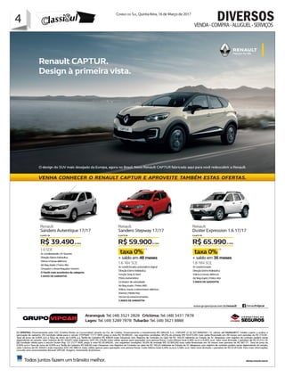 4 Correio do Sul, Quinta-feira, 16 de Março de 2017
4 VENDA-COMPRA-ALUGUEL-SERVIÇOS
DIVERSOS
 